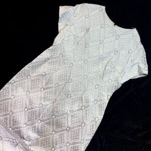 Vtg 60s White Silver Brocade Sheath Pencil Wiggle Dres Cocktail Party Maxi XL 2X